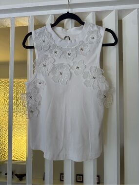 Anthropologie White Floral Appliqué Tank Top